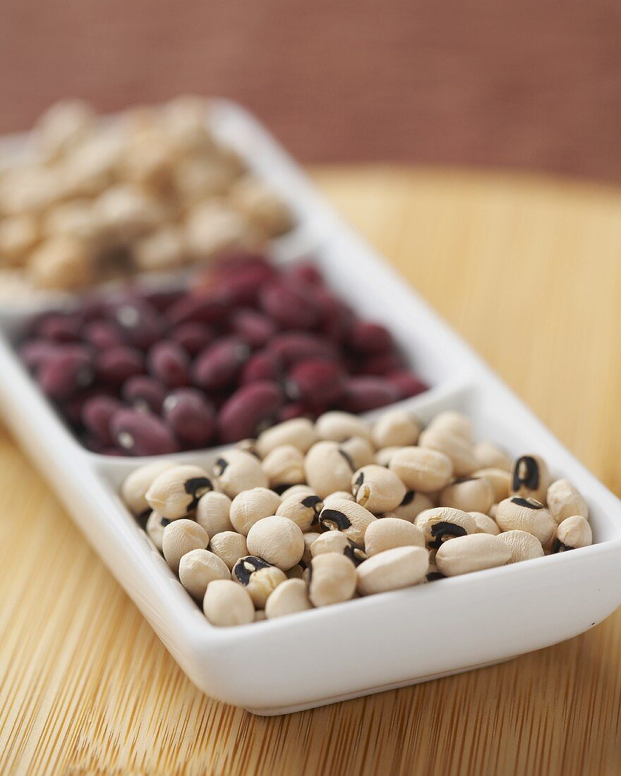 Dried Bean and Pea Variety in a Divided Dish, Black-Eyed Peas