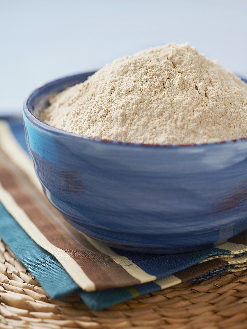 Whole Wheat Flour in a Blue Bowl