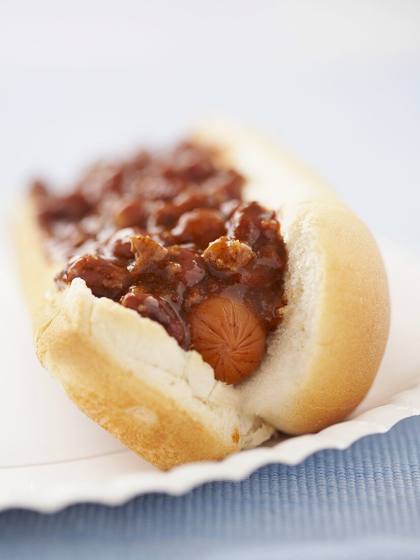 Close Up of a Chili Dog