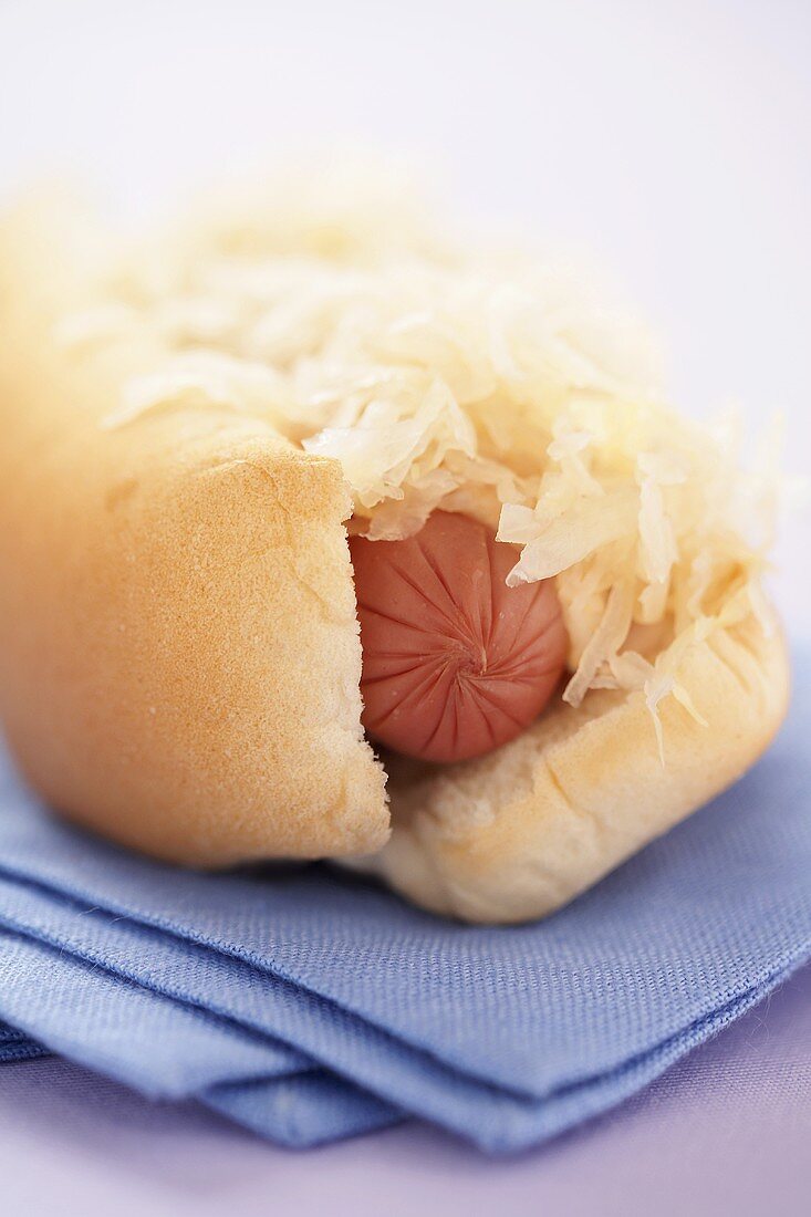 Hot Dog mit Sauerkraut (Close Up)
