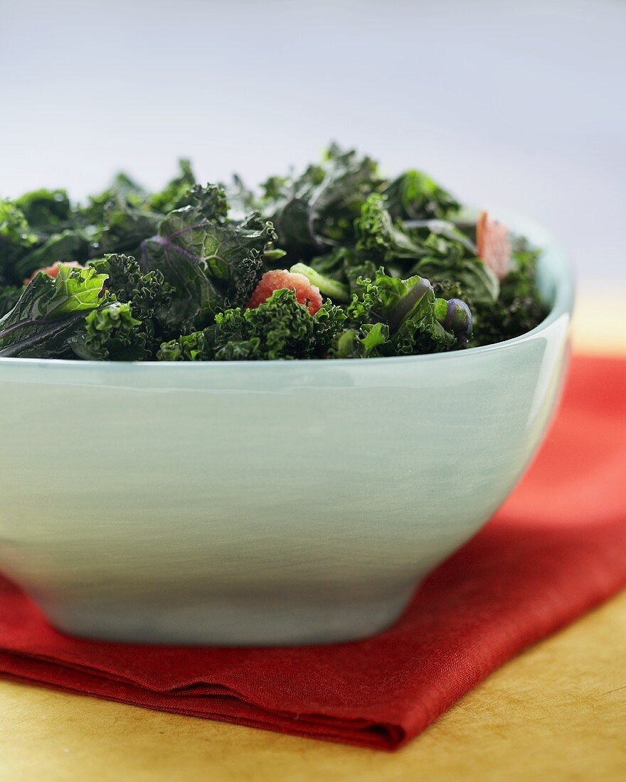 Bowl of Cooked Kale with Bacon