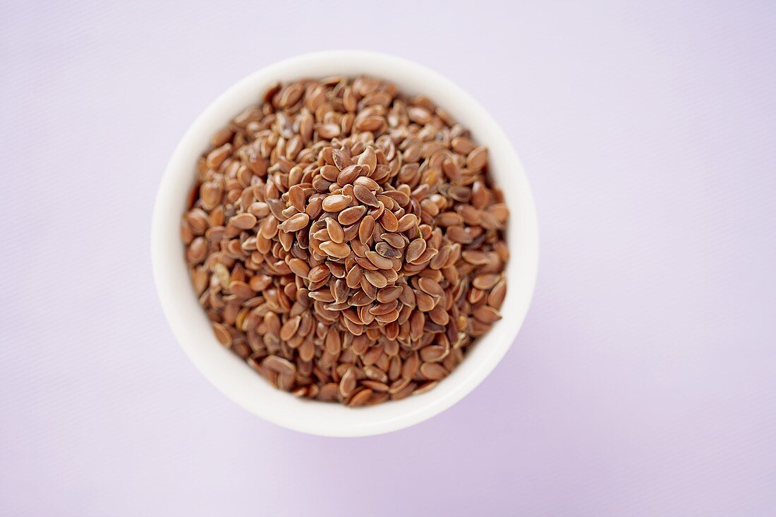 Overhead of a Bowl of Flax Seeds