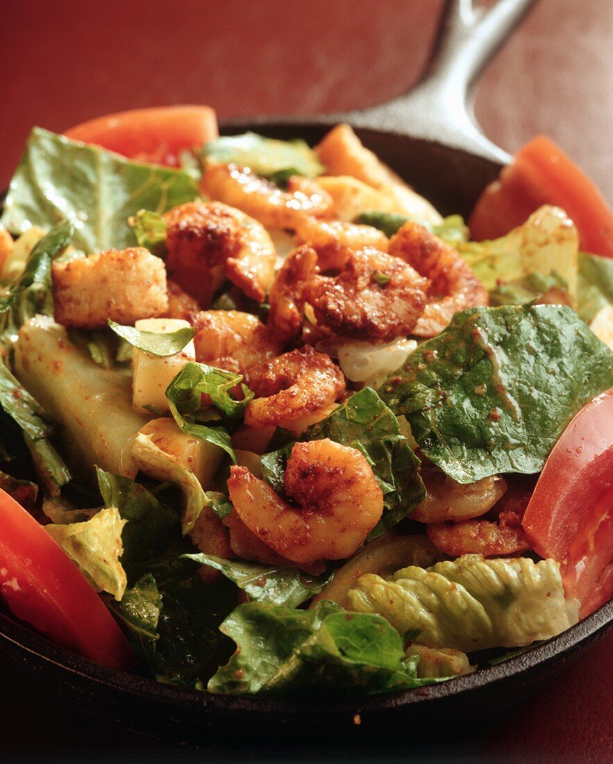 Shrimp Caesar Salad in a Skillet