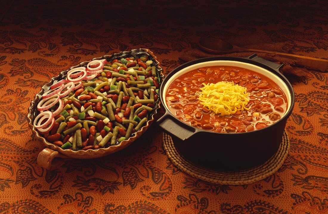 Two Kidney Bean Dishes, Three Bean Salad and Chili