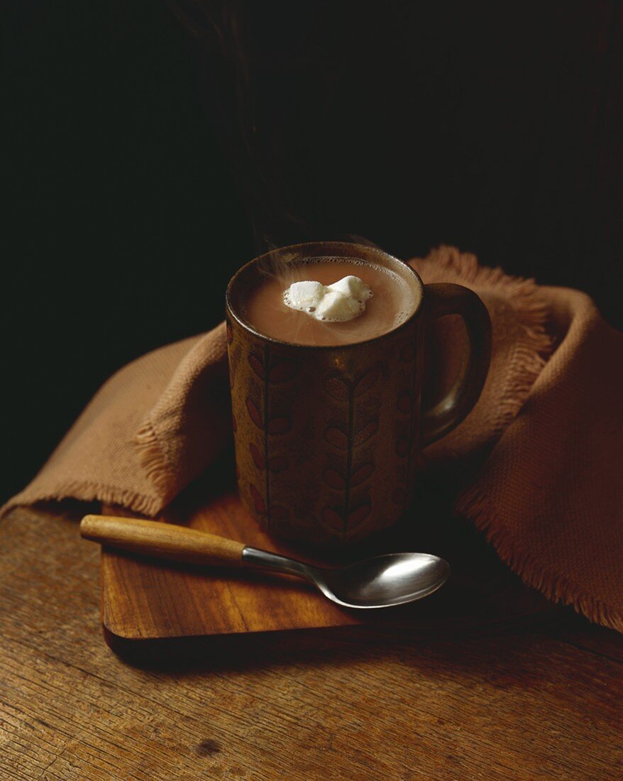 Steaming Cup of Hot Chocolate with Marshmallows, Spoon