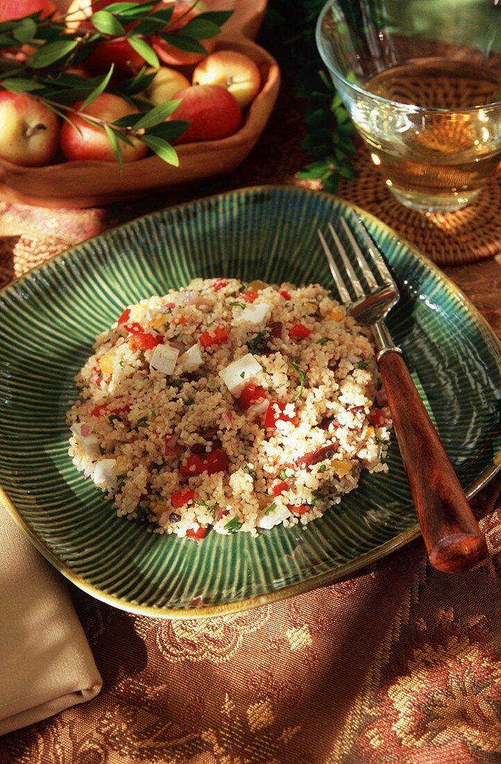 Bowl of Vegetable Couscous with Feta Cheese