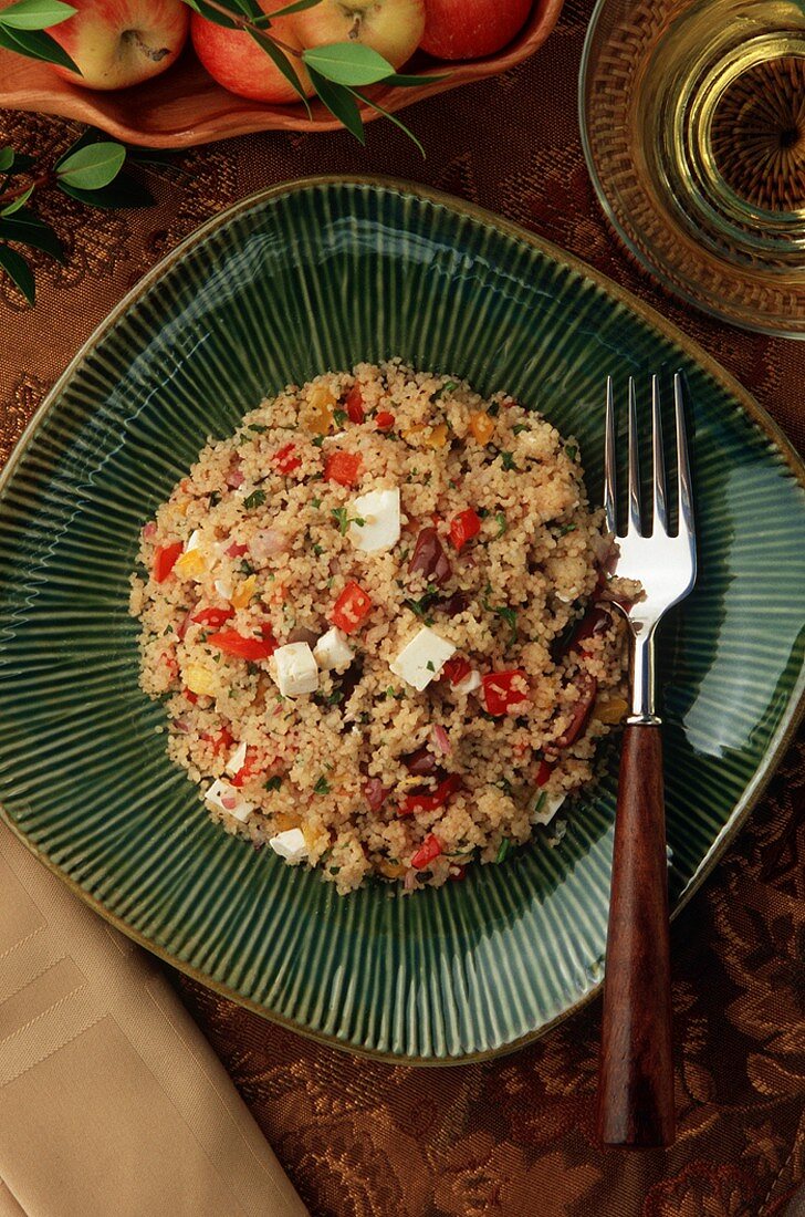 Vegetable Couscous with Olives and Feta, Overhead