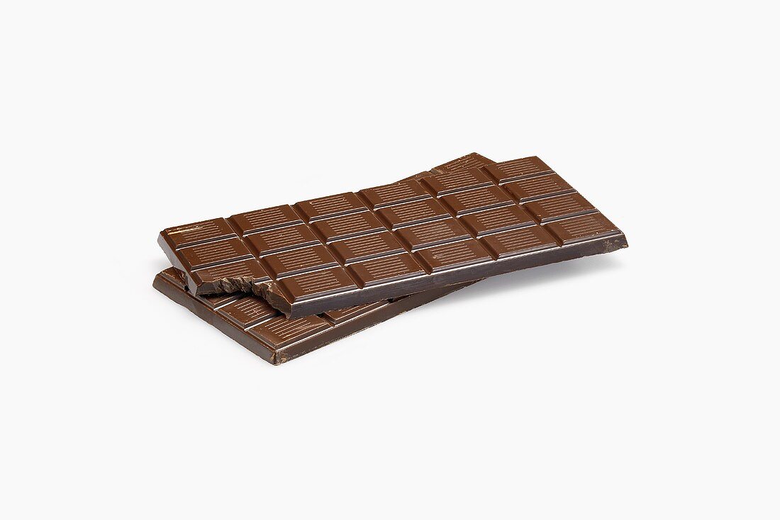 Two Dark Chocolate Bars; One with Bite Taken Out