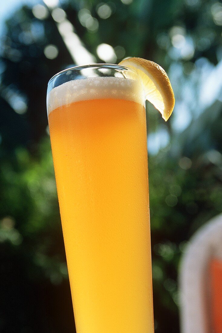 Close Up of a Glass of Hefweizen Wheat Beer, Outdoors