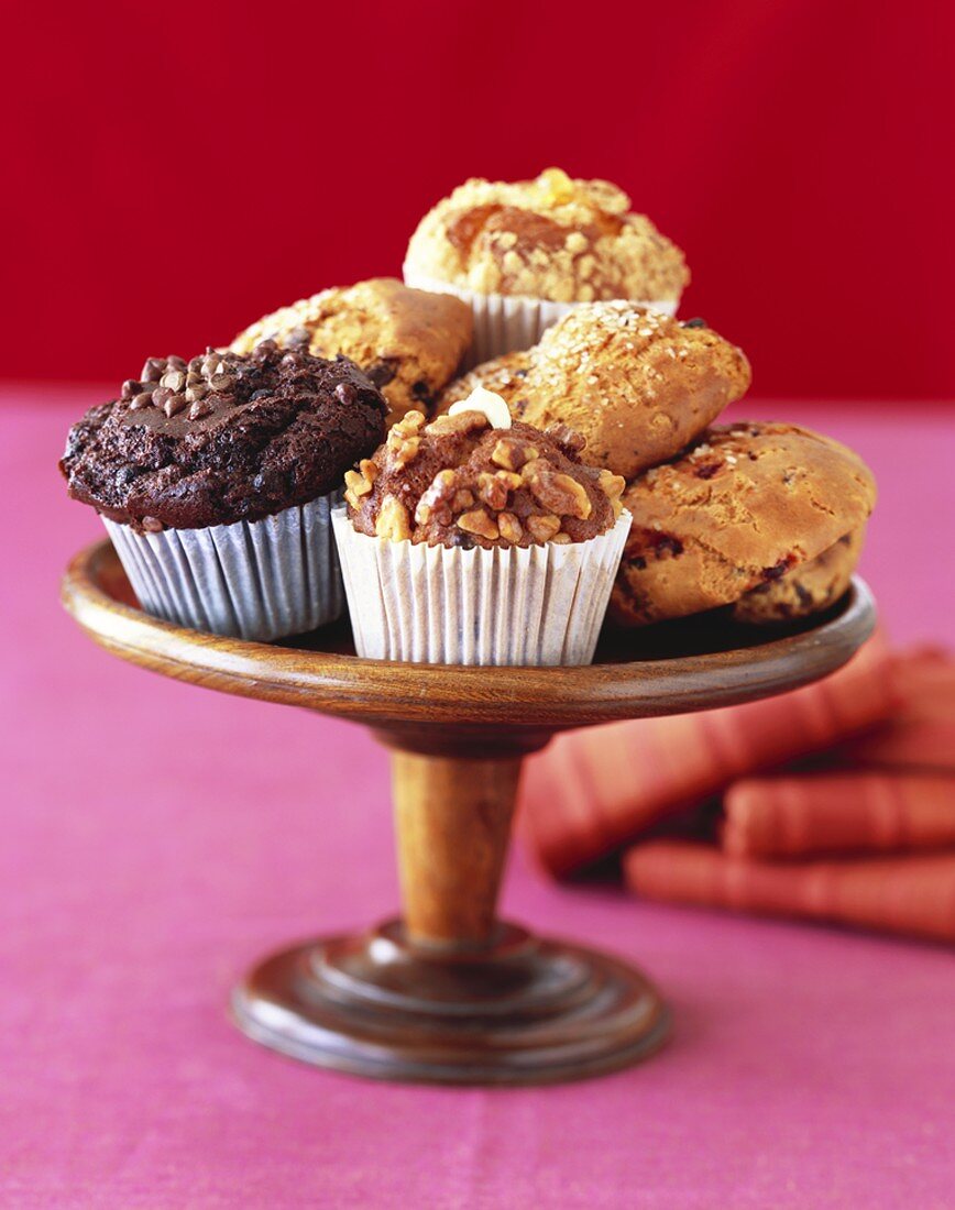 Muffins and Scones on a Wooden Pedestal Dish