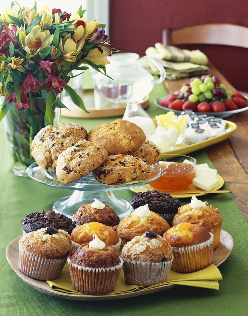 Breakfast Buffet with Filled Muffins, Scones and Fresh Fruit