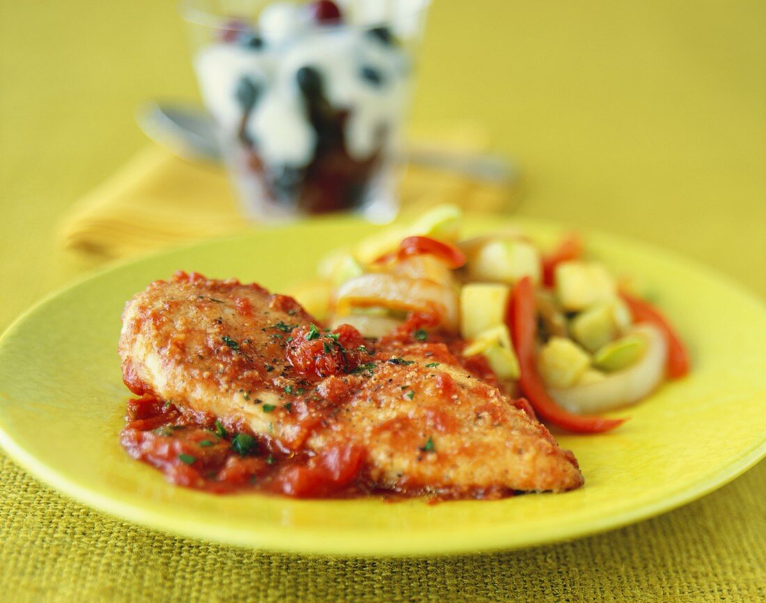 Breaded Chicken Fillet in a Tomato and Basil Sauce