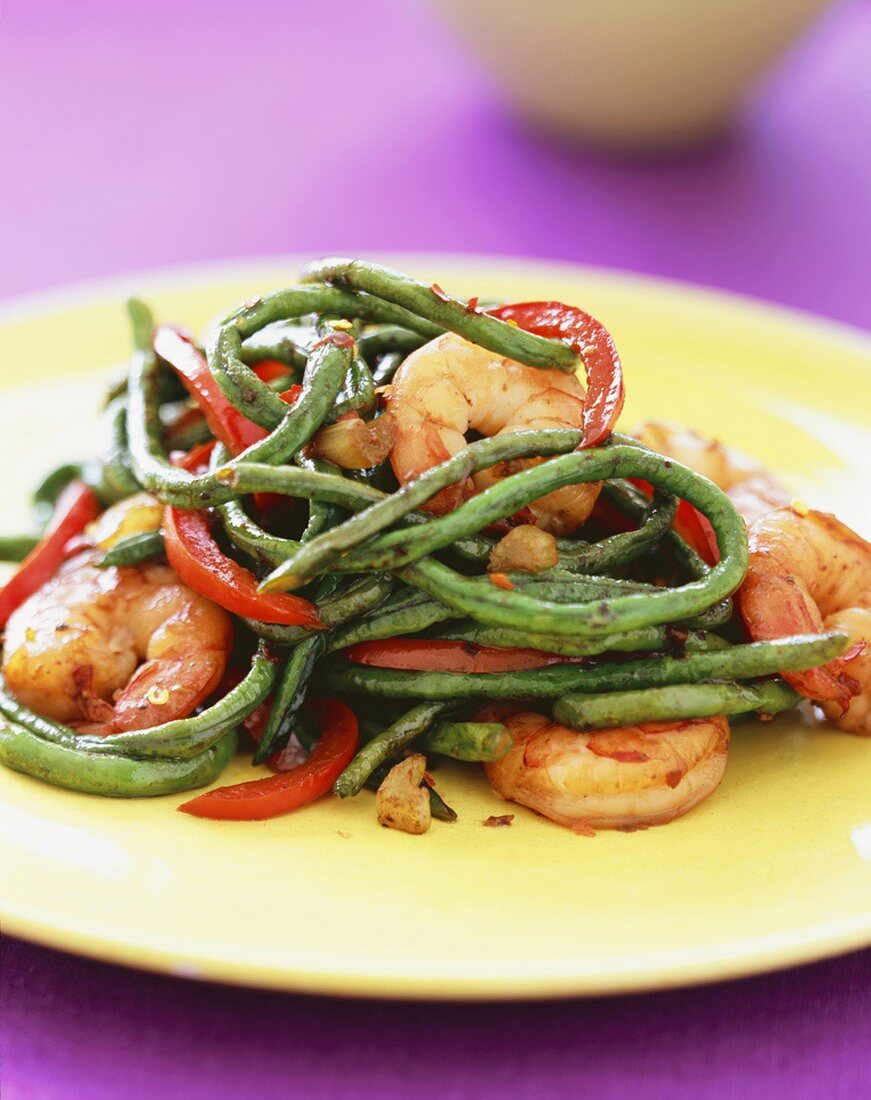 Shrimp Saute with Long Beans and Red Peppers
