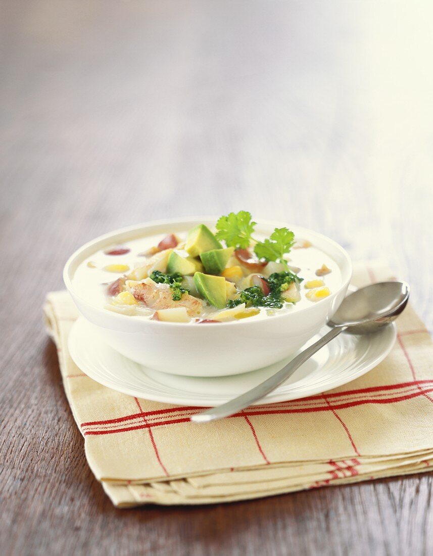 A Bowl of Crab and Hominy Chowder