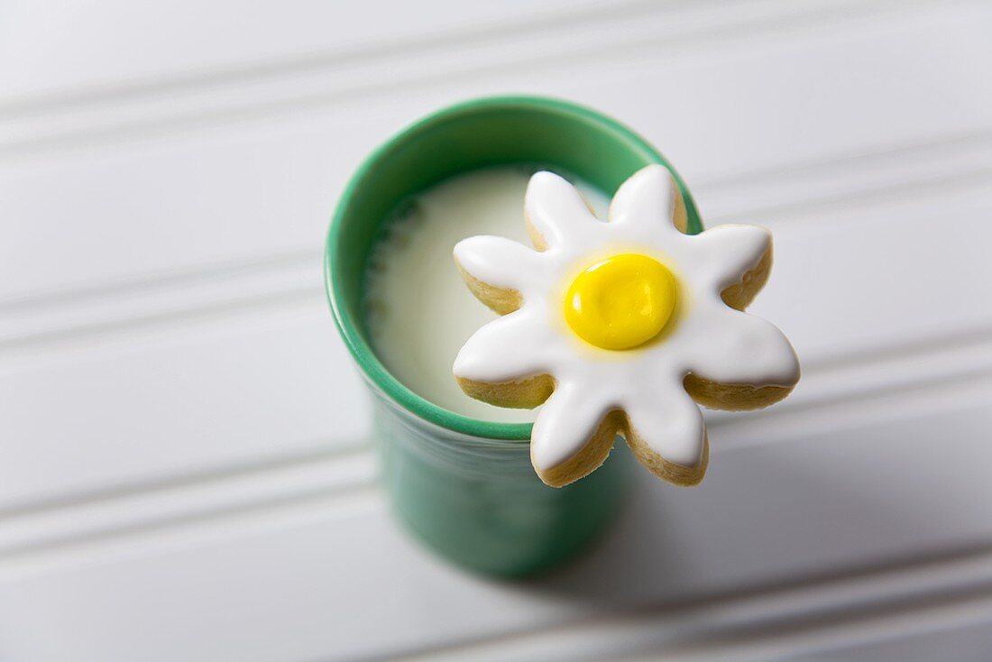 Daisy Cookie on a Glass of Milk