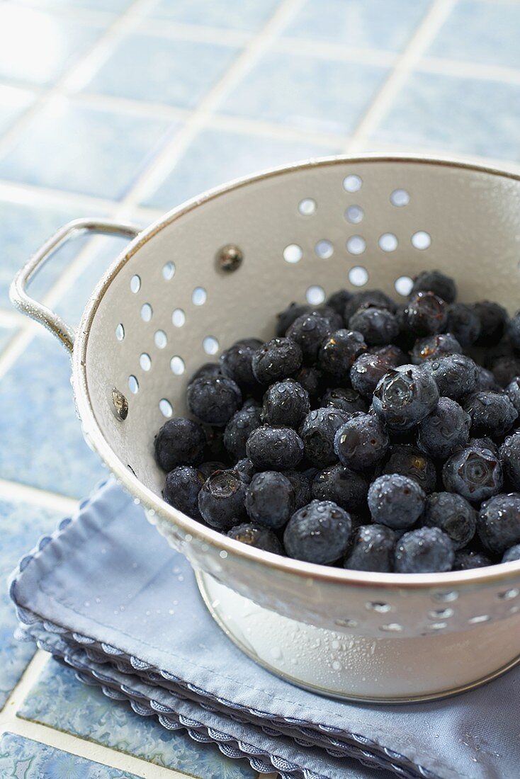 Fresh Blueberries in a Colander