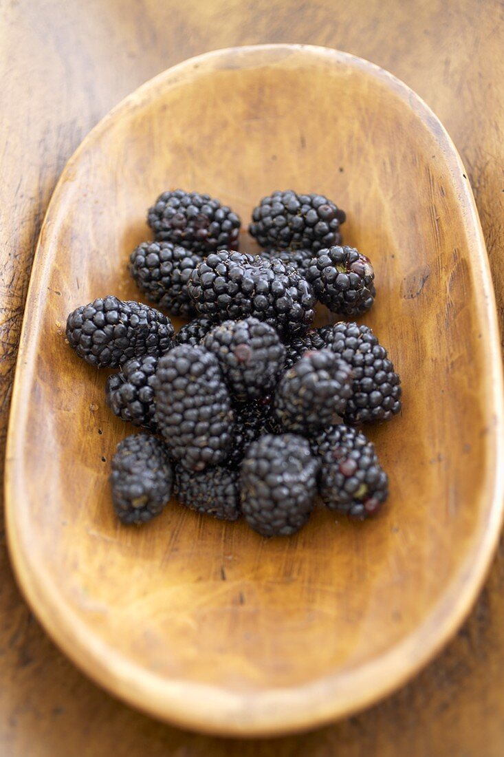 Fresh Blackberries in a Wooden Bowl