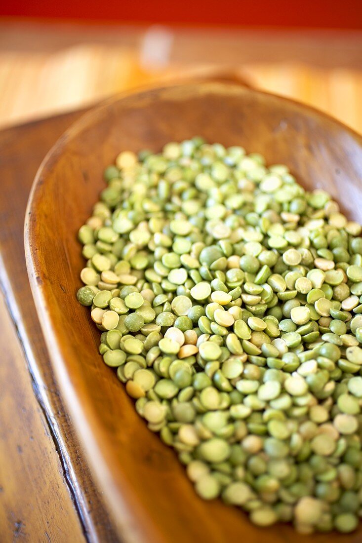 Organic Green Lentils on a Wooden Dish