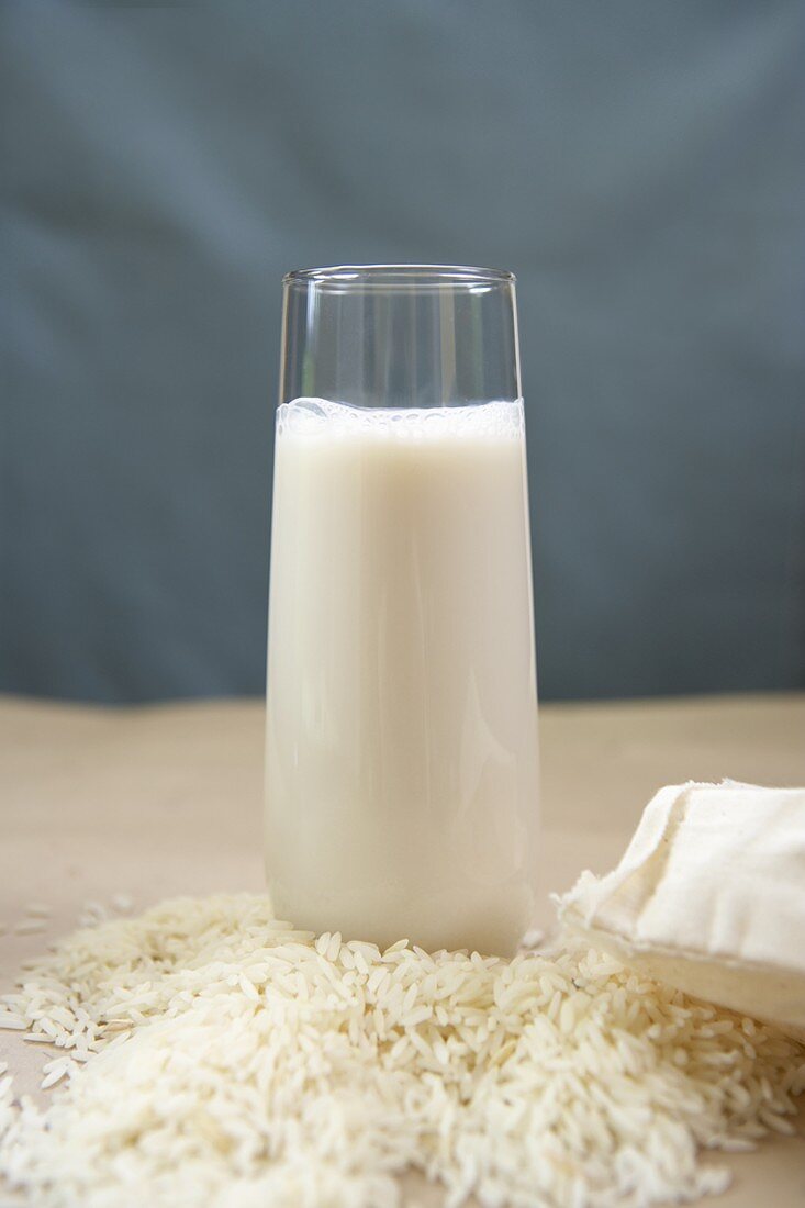 Glass of Rice Milk with Organic Rice