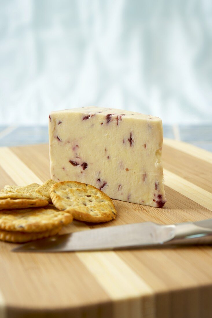 Wensleydale with Cranberries & Crackers on a Cheese Board