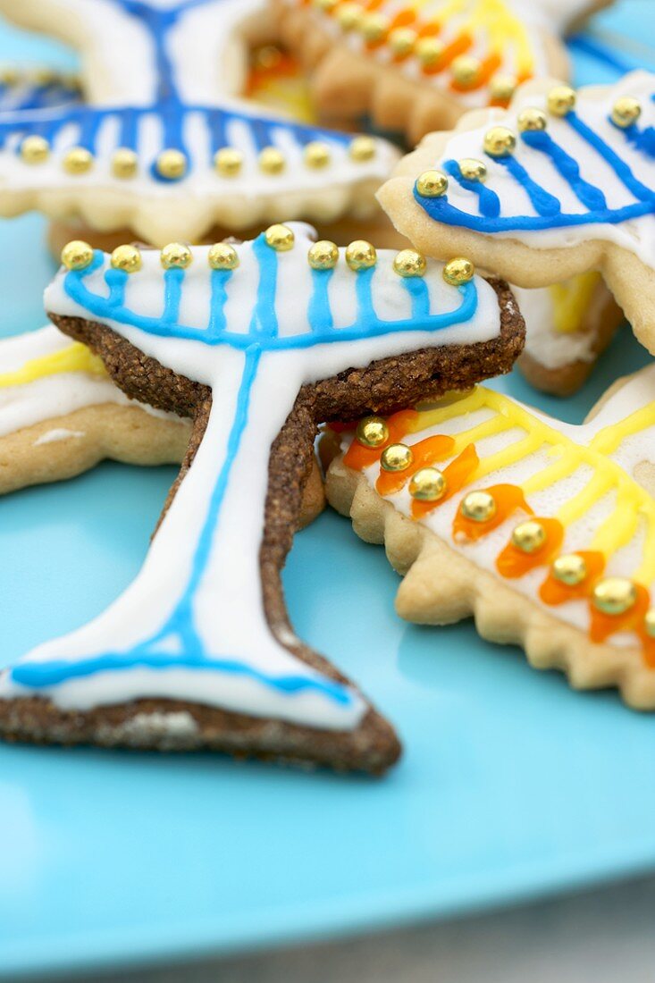 Jüdische Menorah-Plätzchen zu Hannukah (Close Up)