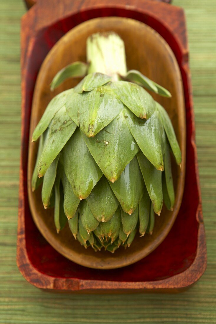 An Artichoke in a Wooden Bowl