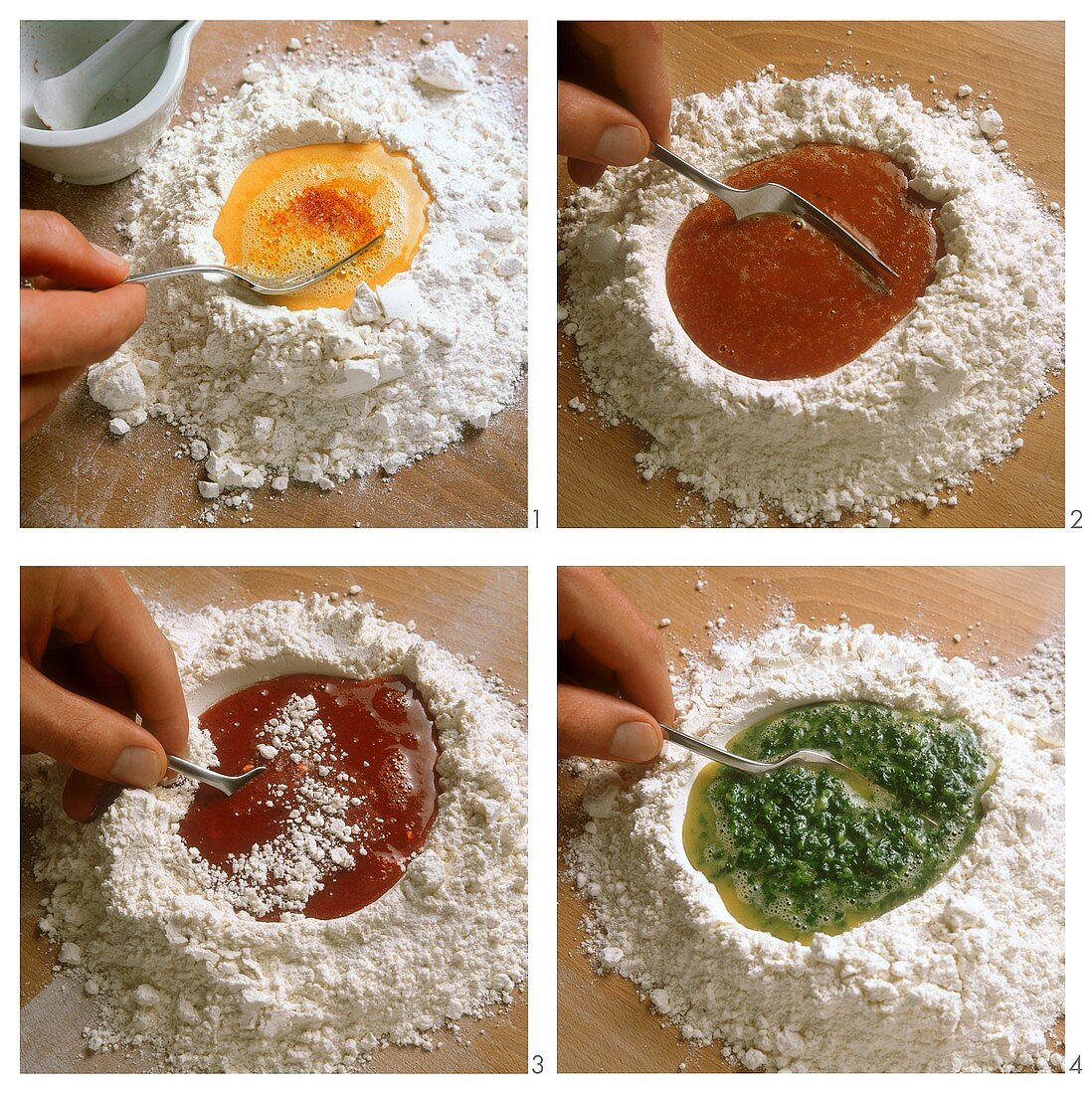 Colouring pasta dough (saffron, tomato, beetroot or spinach)