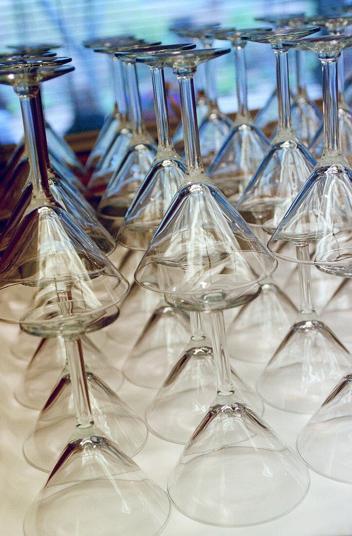 Up-turned Martini glasses, stacked