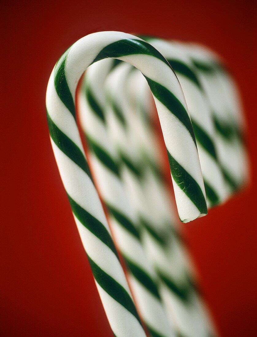 Green and white striped candy canes