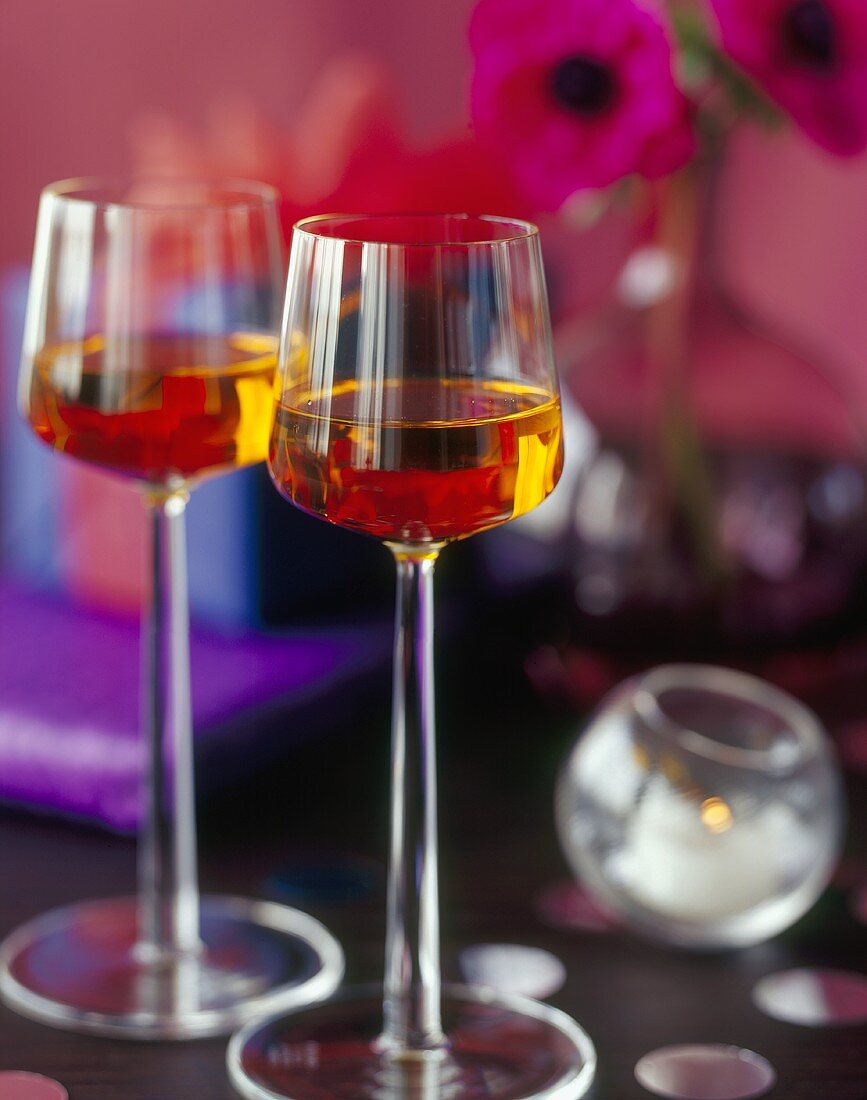Two glasses of liqueur at a birthday party