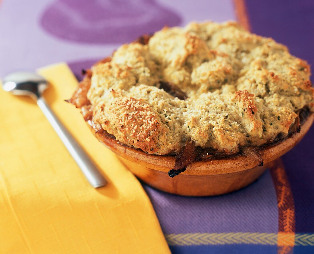 Onion Soup with Herbed Bread Topping