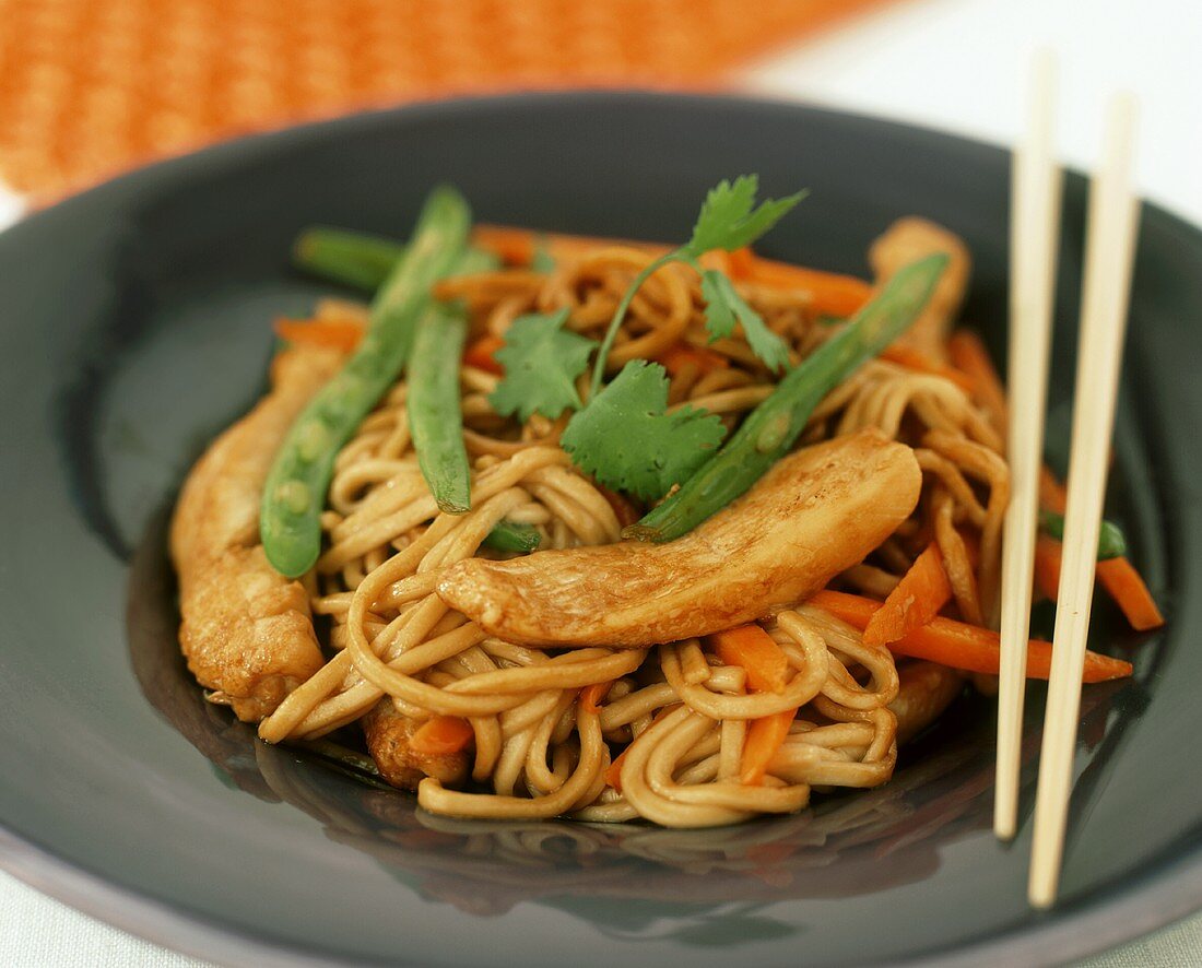 Chicken Lo Mein with Green Beans, Carrots and Cilantro