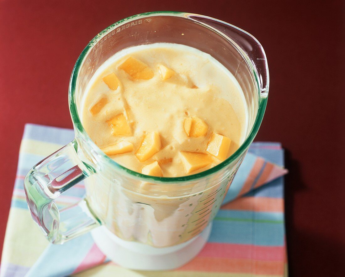 Tropical Fruit Smoothie in a Blender; From Above