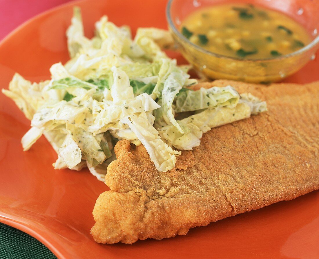 Crispy Fried Catfish with Coleslaw and Butter Dipping Sauce