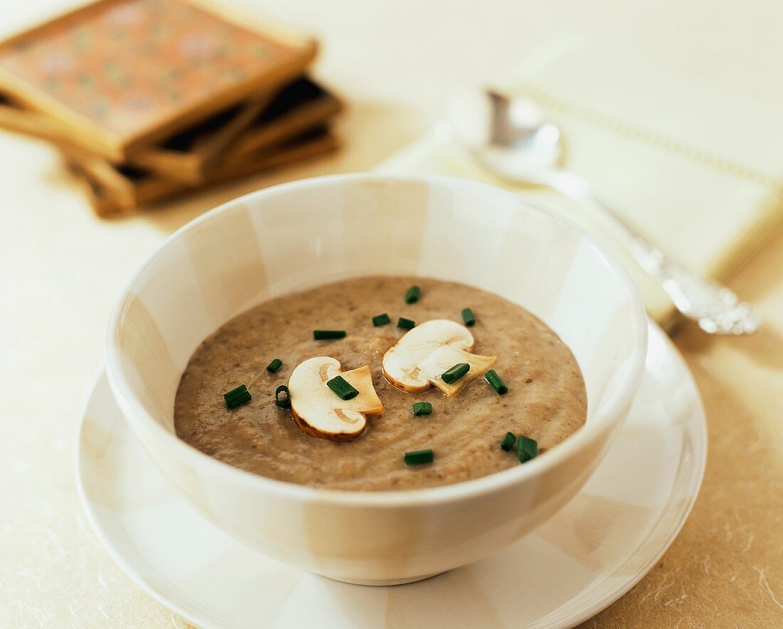 A bowl of portobello mushroom soup