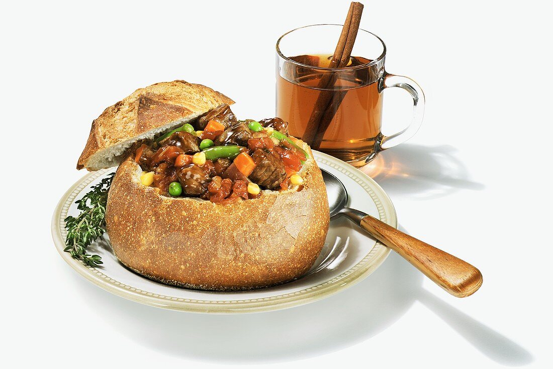 Hearty Beef Stew in a Bread Bowl