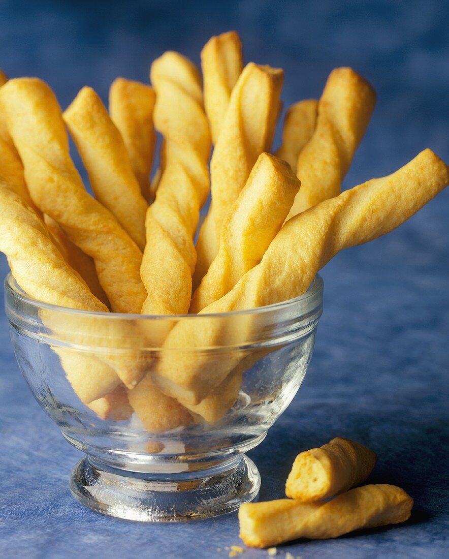 Cheese Twists in a Glass Bowl