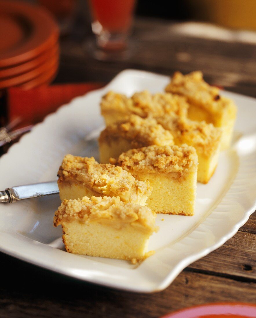 Slices of Coffee Cake on a White Platter