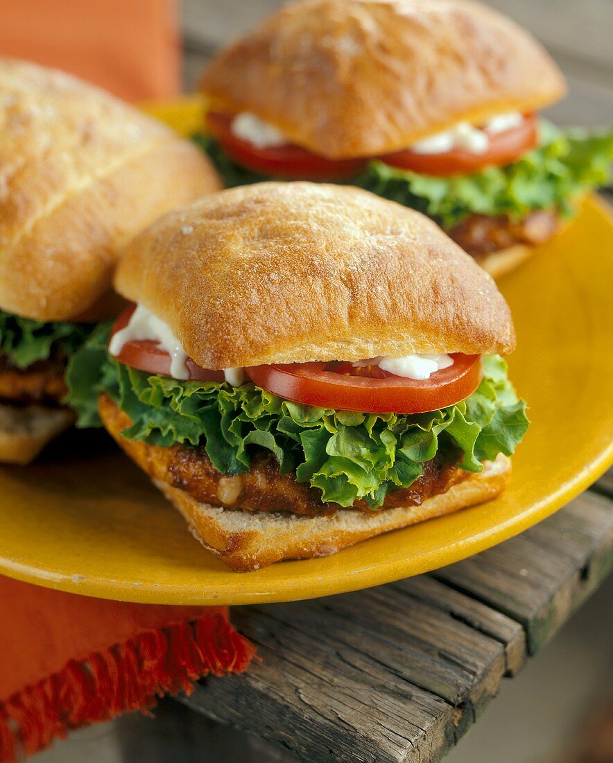 Spicy Chicken Breast Sandwiches on a Yellow Plate