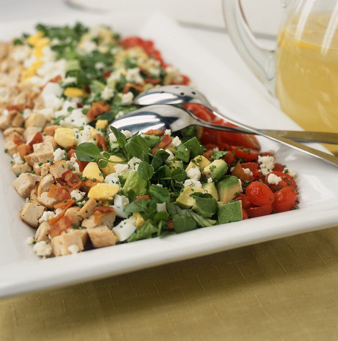 Salat aus gewürfeltem Gemüse, Hähnchen und Ei