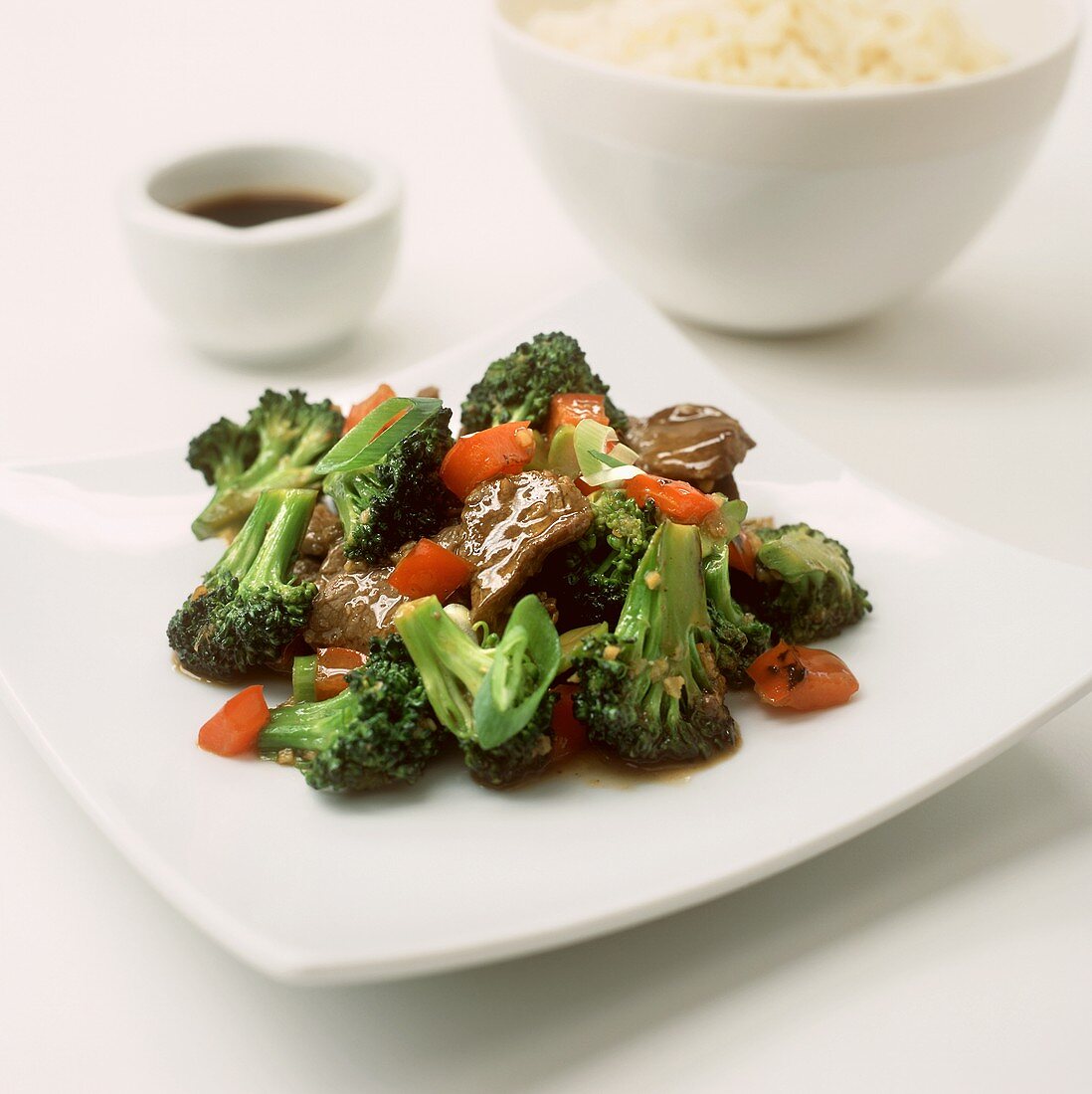 Beef and Broccoli Stir Fry with Rice and Soy Sauce