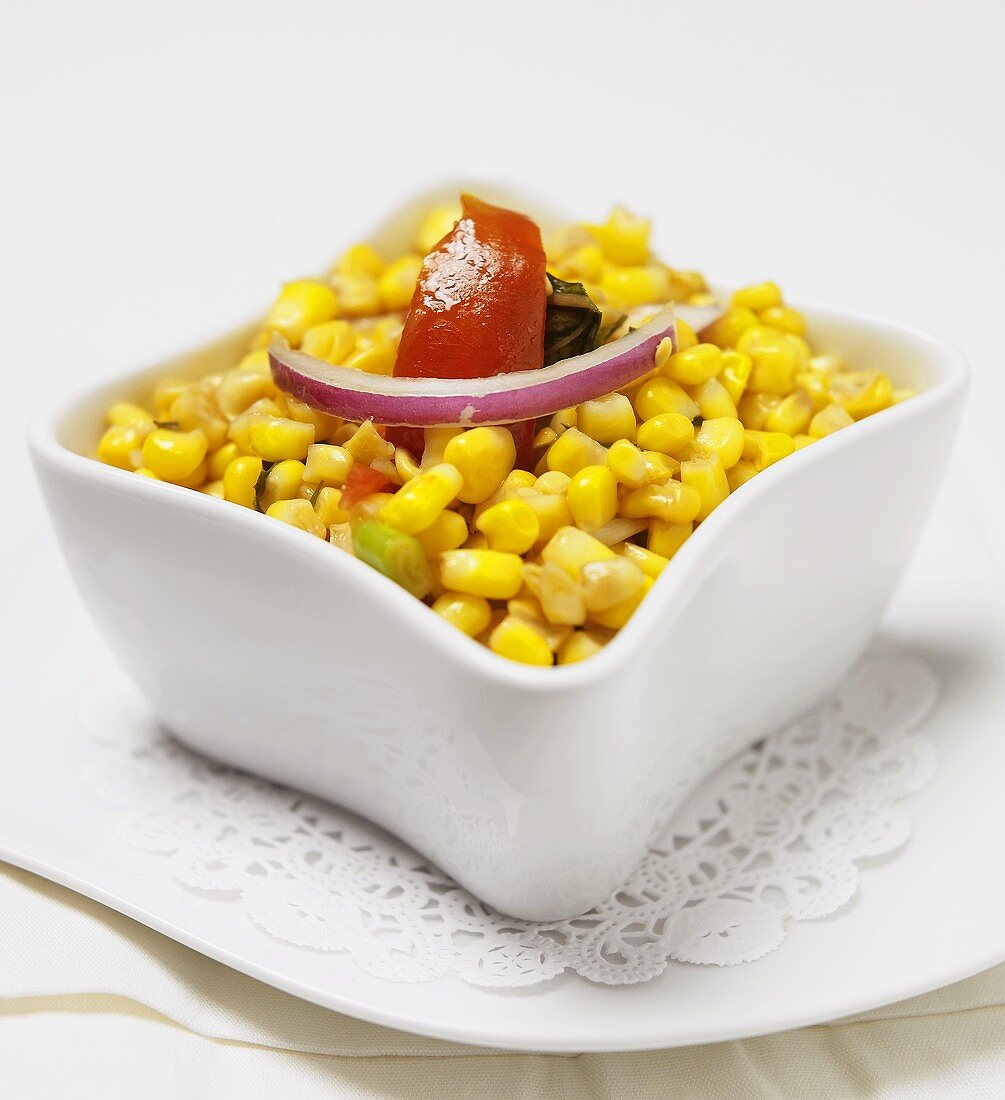 Corn Salad in a Square Bowl