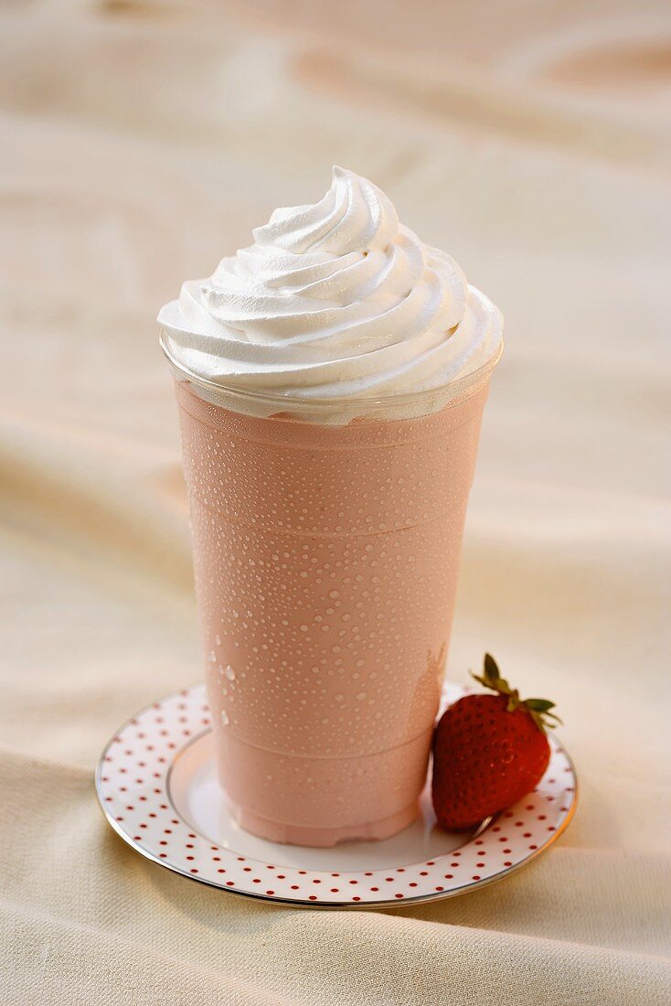 A Strawberry Smoothie with Whipped Cream