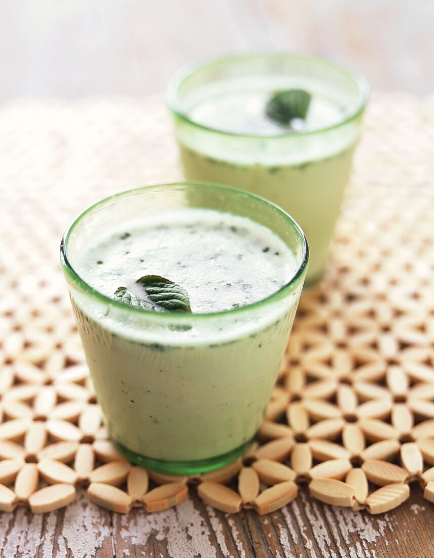 Spicy Lassi (Indian Yogurt Drink) in Two Glasses