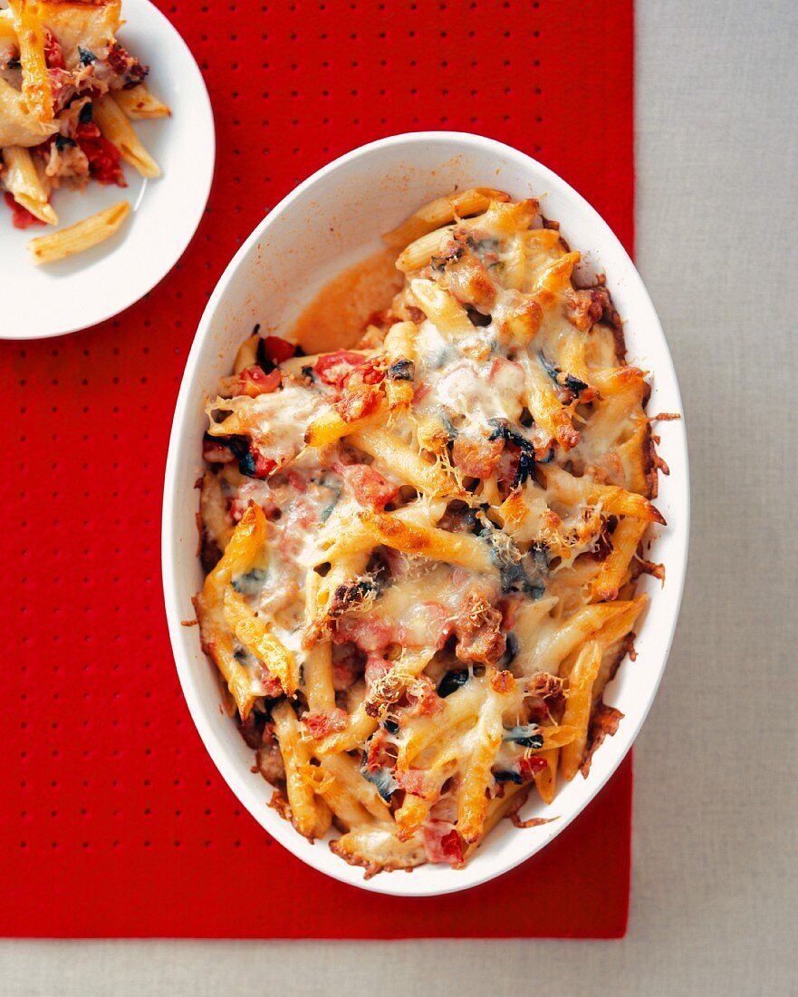 Penne Bake with Spinach, Tomatoes and Cheese; Serving Removed