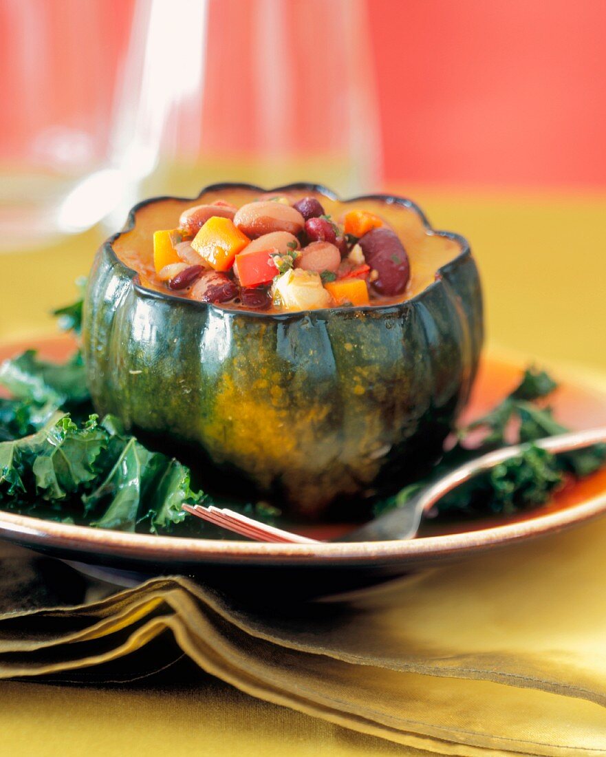 Individual Serving of Bean Soup in an Acorn Squash Bowl