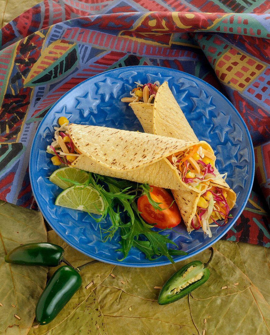 Two Chicken and Veggie Wraps in Corn Tortillas