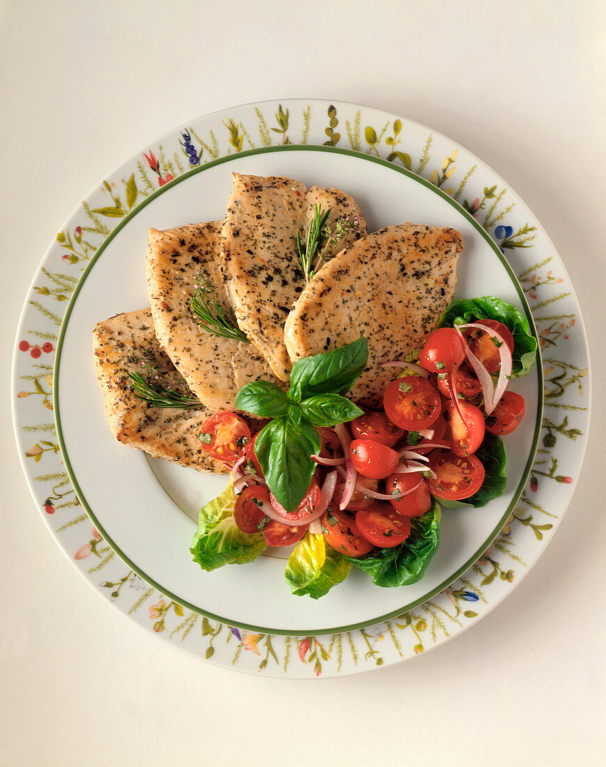 Pan-Fried Chicken Fillets with Basil and Cherry Tomatoes