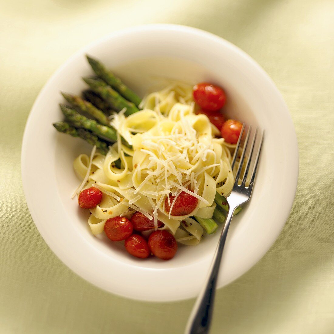 Fettucine with Asparagus, Grape Tomatoes and Parmesan