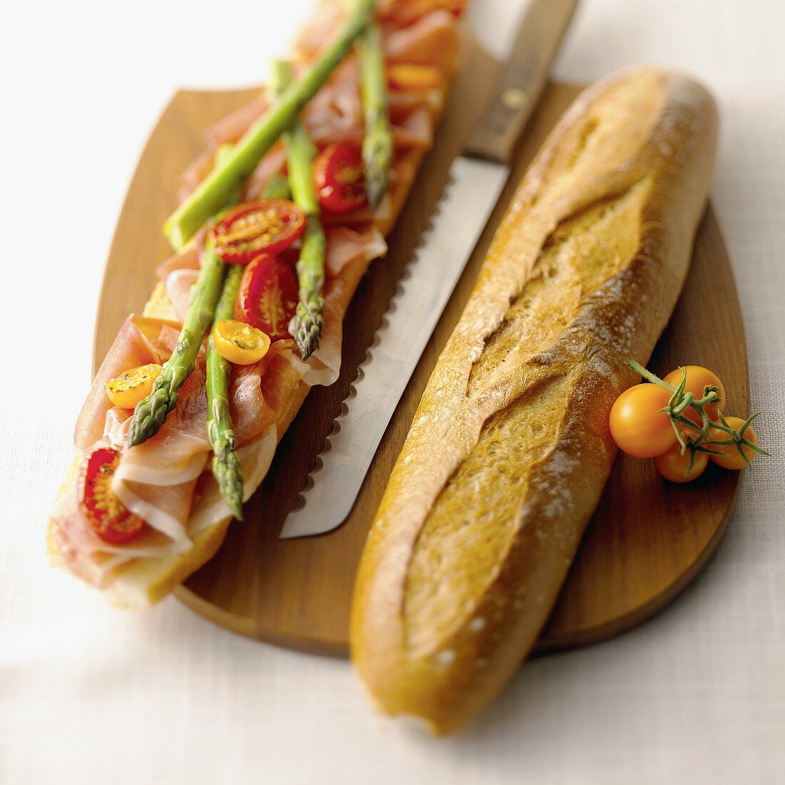 Prosciutto, Asparagus and Tomatoes on a Baguette